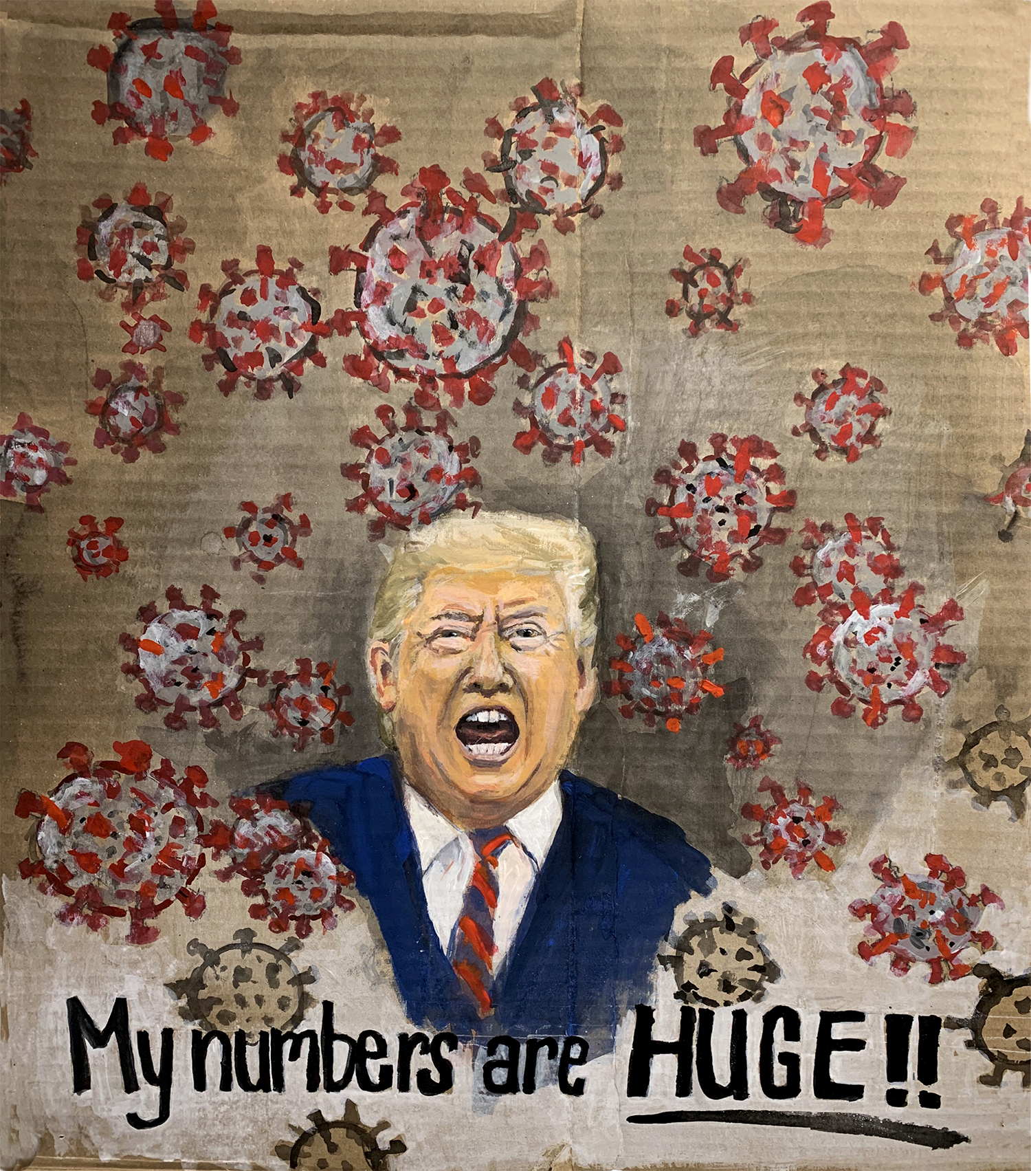3 My Numbers Are Huge 2020 acrylic gouache and sumi-e ink on post-consumer waste 20 x 17.25in